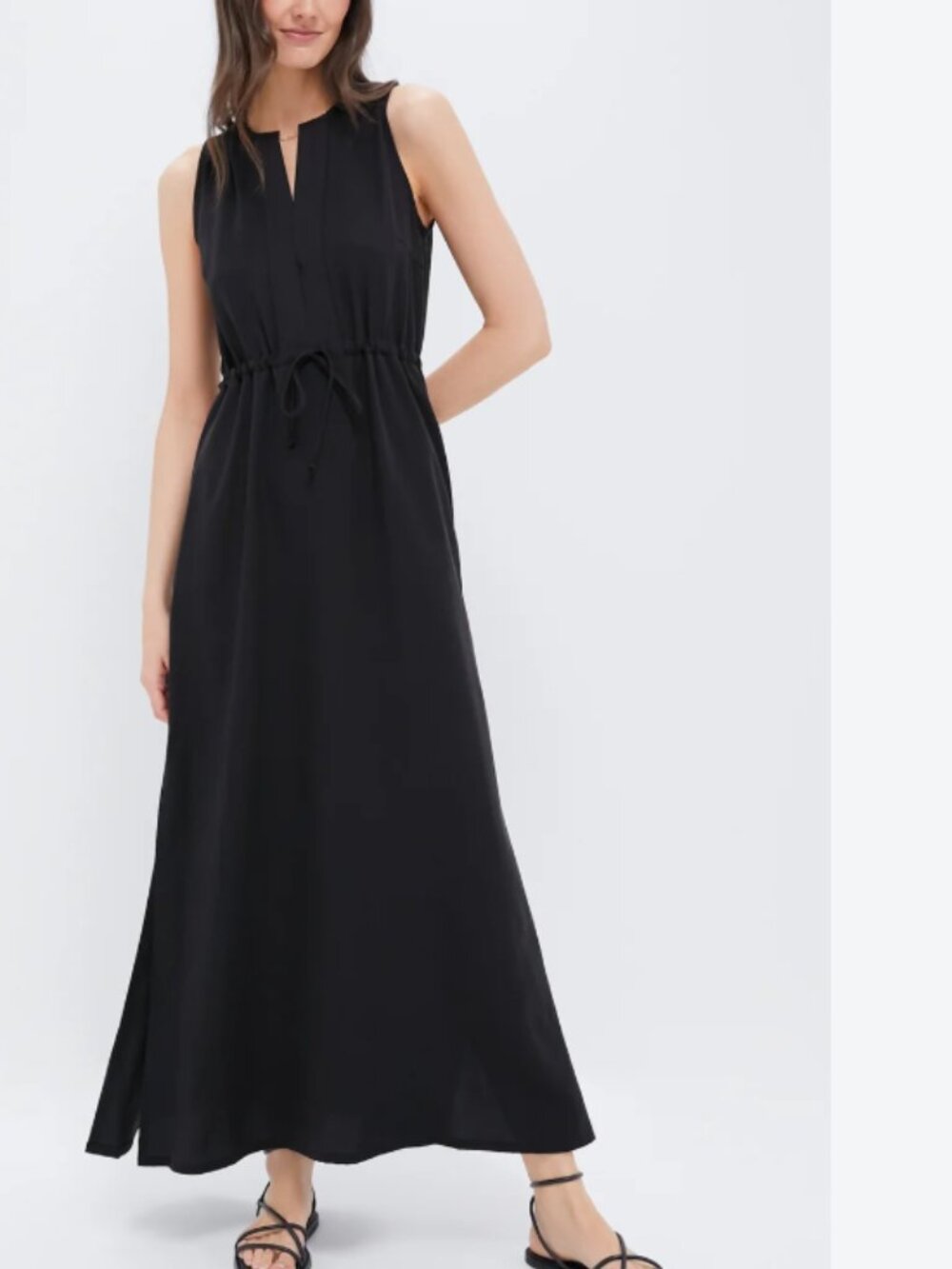 Emerson Fry Sleeveless Black Tencel Grecian Keyhole Dress tie waist 0 XS